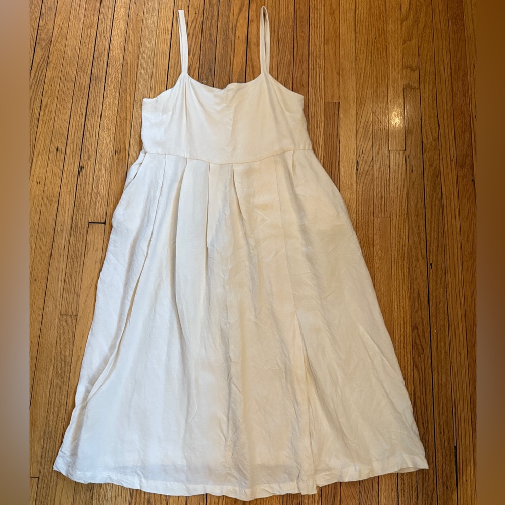 First Rite Pleated Dress Sundress Sleeveless Ivory Cream Medium